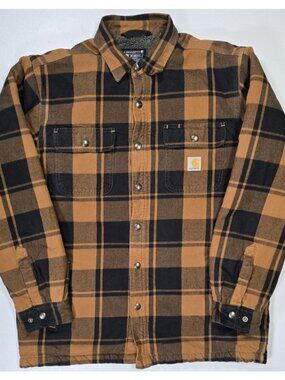 Carhartt Snap Up Sherpa Lined Plaid Flannel Relaxed Fit Jacket Shacket Men Large